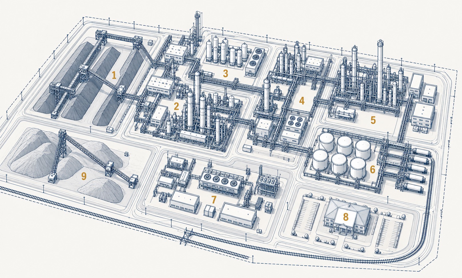 General layout of the site: nine functional zones